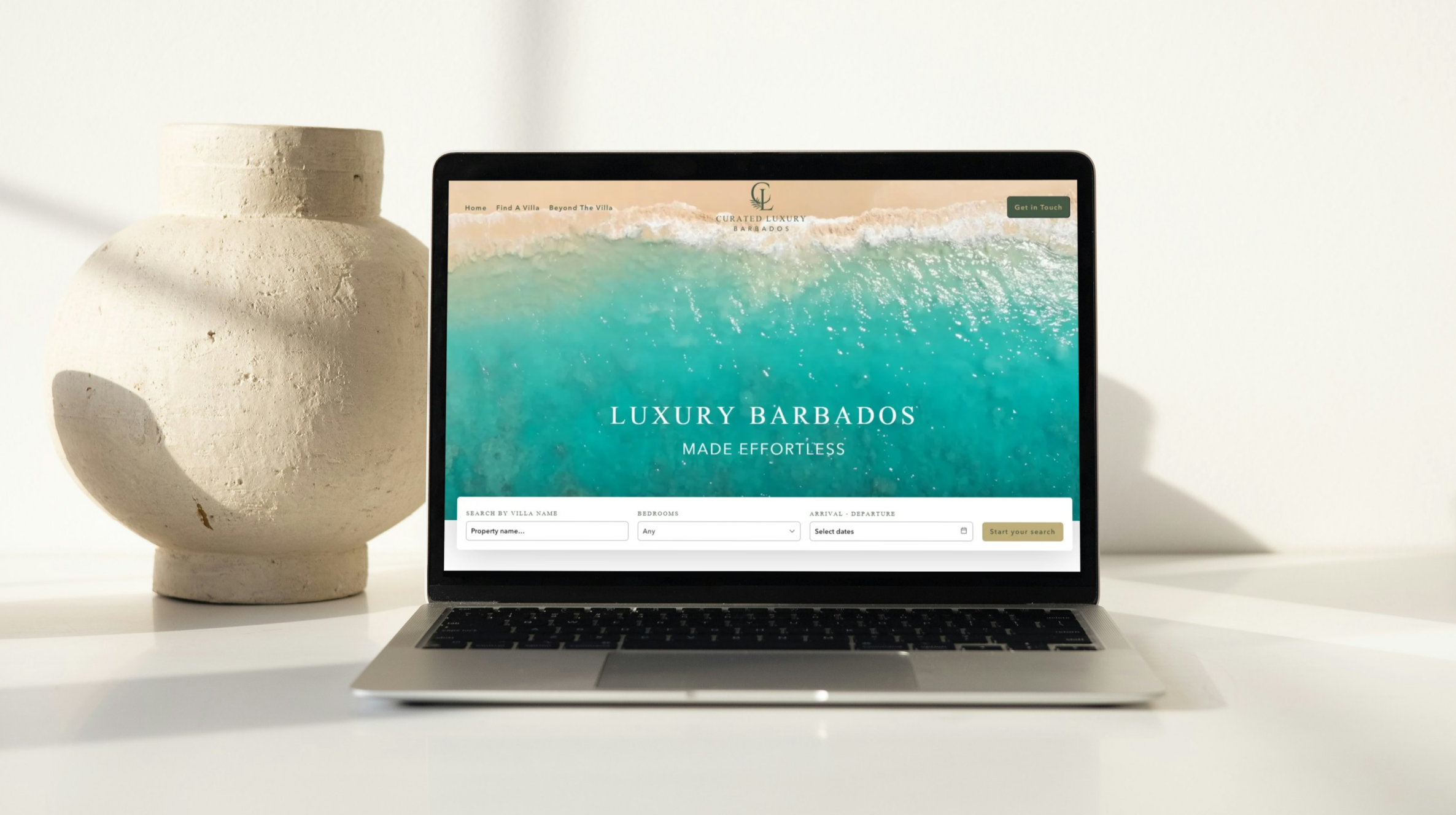 Curated Luxury Barbados homepage - hospitality website design project